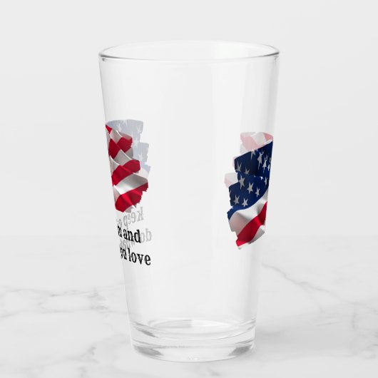 keep calm quote and vibrant american flag glas (Links)