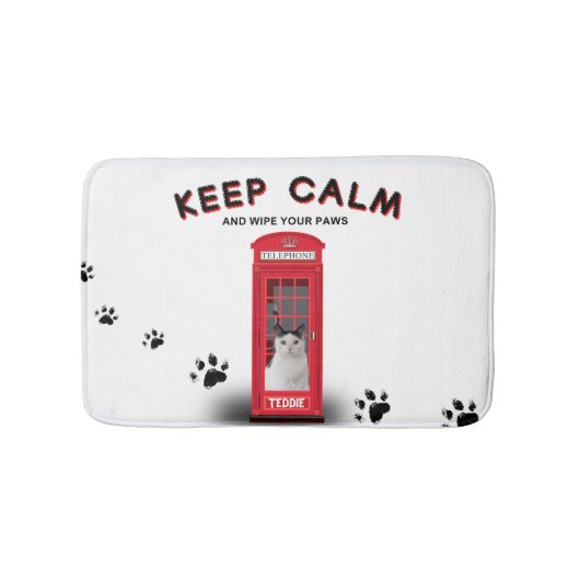 'Keep Calm' Red Phone Booth customizable Badematte (Vorderseite)