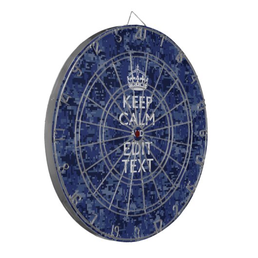 Keep Calm Your Text on Blue Digital Tarnung Dartscheibe (Vorderseite Links)