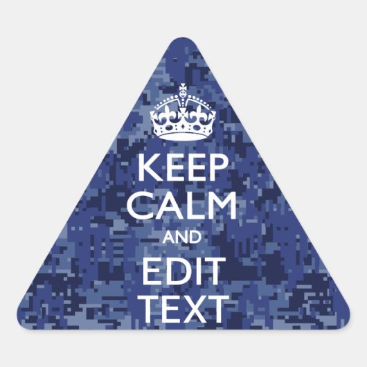 Keep Calm Your Text on Blue Digital Tarnung Dreieckiger Aufkleber (Vorderseite)