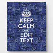 Keep Calm Your Text on Blue Digital Tarnung Fotoplatte (Vorderseite)