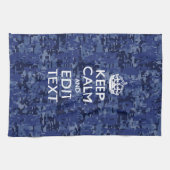 Keep Calm Your Text on Blue Digital Tarnung Küchentuch (Horizontal)
