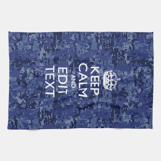Keep Calm Your Text on Blue Digital Tarnung Küchentuch (Horizontal)