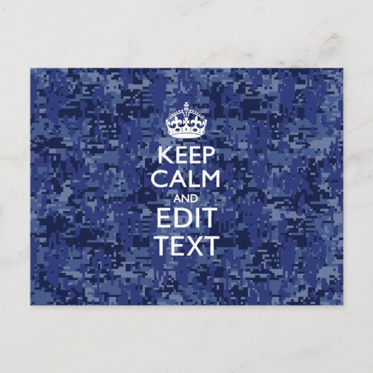 Keep Calm Your Text on Blue Digital Tarnung Postkarte (Vorderseite)