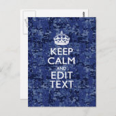 Keep Calm Your Text on Blue Digital Tarnung Postkarte (Vorne/Hinten)