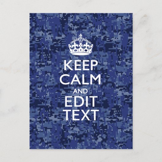Keep Calm Your Text on Blue Digital Tarnung Postkarte (Vorderseite)