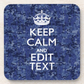 Keep Calm Your Text on Blue Digital Tarnung Untersetzer (Vorderseite)