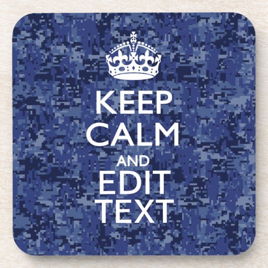 Keep Calm Your Text on Blue Digital Tarnung Untersetzer (Vorderseite)