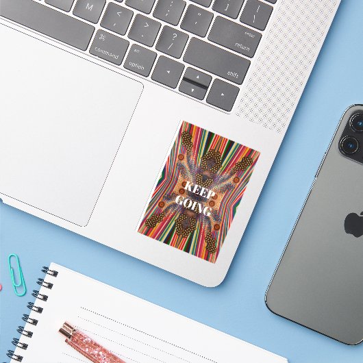Keep Going – Motivational Quote Sticker (Laptop mit iPhone)