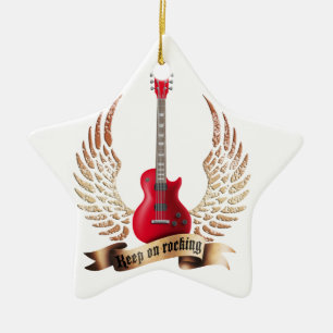 keep on rocking electric guitar wings keramik ornament