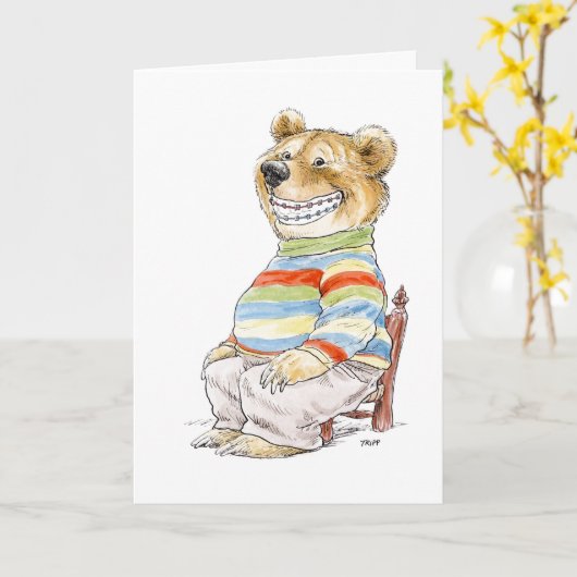 Keep Smiling Braces Bear Card Karte (Gelbe Blume)