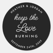 Keep The Love Burning Wedding Candle Favors Runder Aufkleber (Vorderseite)