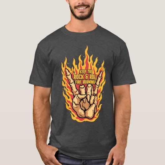 Keep the Rock and Roll Skeleton Hand Rock Sign Pun T-Shirt (Vorderseite)