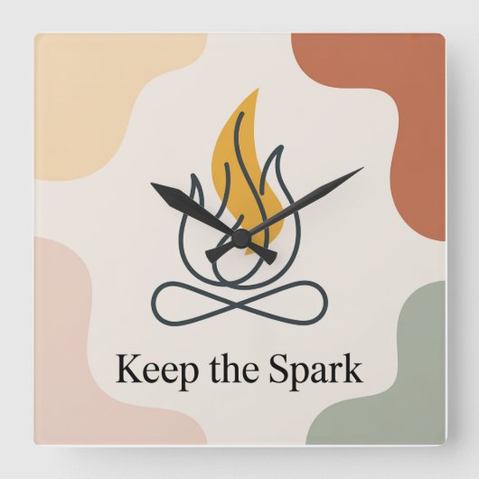 Keep The Spark Quadratische Wanduhr (Vorderseite)