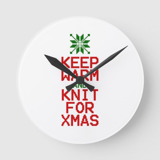 Keep Warm and Knit for Xmas Runde Wanduhr (Vorderseite)