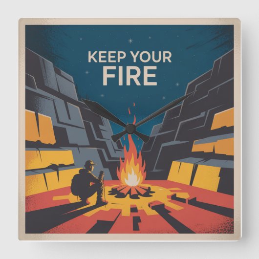 Keep Your Fire Quadratische Wanduhr (Vorderseite)