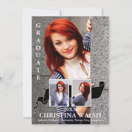 Keepake 3 Foto Black Ribbon Abschluss Einladung