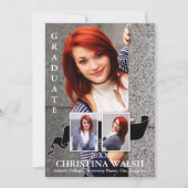 Keepake 3 Foto Black Ribbon Abschluss Einladung (Vorderseite)