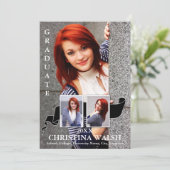 Keepake 3 Foto Black Ribbon Abschluss Einladung (Stehend Vorderseite)