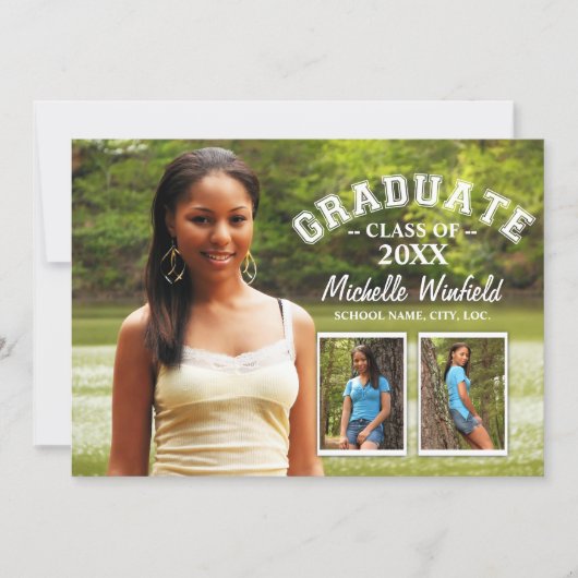 Keepake 3 Foto Moderner Text Overlay-Abschluss Einladung (Vorderseite)