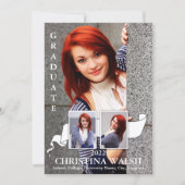 Keepake 3 Foto White Ribbon Abschluss Einladung (Vorderseite)