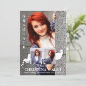 Keepake 3 Foto White Ribbon Abschluss Einladung (Stehend Vorderseite)