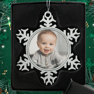 Keepake Baby Foto Personalisiert Schneeflocken Zinn-Ornament