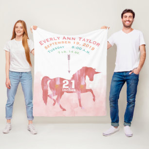 Keepake Baby Girl Blush Coral Birth Stat Unicorn Fleecedecke