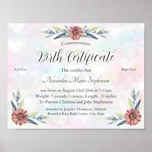 Keepake Baby Girl Footprint Geburtszertifikat Poster (Vorne)