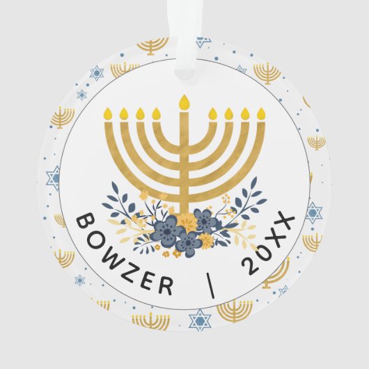 Keepake Baby's oder Pet's First Hanukkah Foto Ornament (Rückseite)