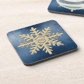 Keepake Ded Gold Snowflake auf blau Getränkeuntersetzer (Linke Seite)