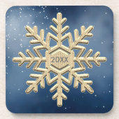 Keepake Ded Gold Snowflake auf blau Getränkeuntersetzer (Vorderseite)