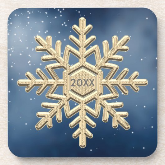 Keepake Ded Gold Snowflake auf blau Getränkeuntersetzer (Vorderseite)