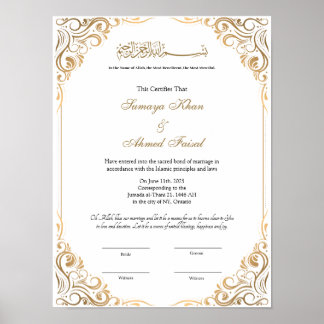 Keepake Elegant Frame Nikah Vertrag Poster