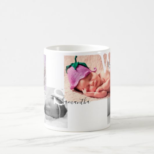 Keepake Foto Collage Geburtsankündigung Kaffeetasse (Mittel)