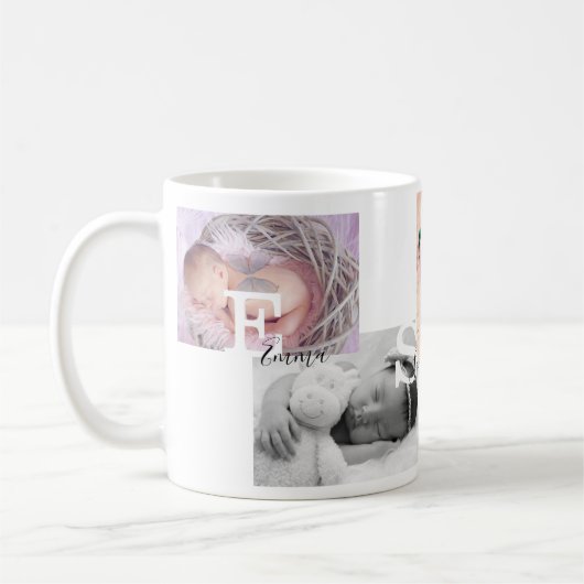 Keepake Foto Collage Geburtsankündigung Kaffeetasse (Links)