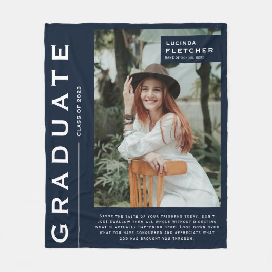Keepake Foto & Quote Abschluss Geschenk Navy Blue Fleecedecke (Vorderseite)