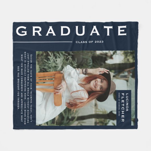 Keepake Foto & Quote Abschluss Geschenk Navy Blue Fleecedecke (Vorderseite (Horizontal))