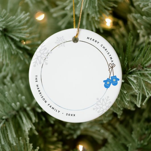 Keepake Modern Blue Mittens Foto Keramik Ornament (Baum)