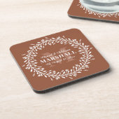 Keepake Newlyly Couple Orange Wreath Monogram Getränkeuntersetzer (Linke Seite)