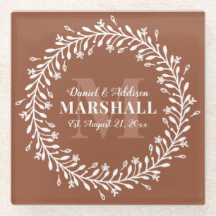 Keepake Newlyly Couple Orange Wreath Monogram Glasuntersetzer