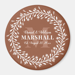 Keepake Newlyly Couple Orange Wreath Monogram Magnet