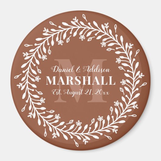 Keepake Newlyly Couple Orange Wreath Monogram Magnet (Vorne)