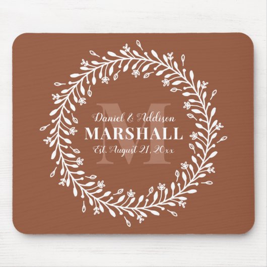 Keepake Newlyly Couple Orange Wreath Monogram Mousepad (Vorne)