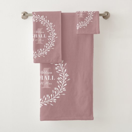 Keepake Newlyly Couple Pink Wreath Monogram Badhandtuch Set (Insitu)