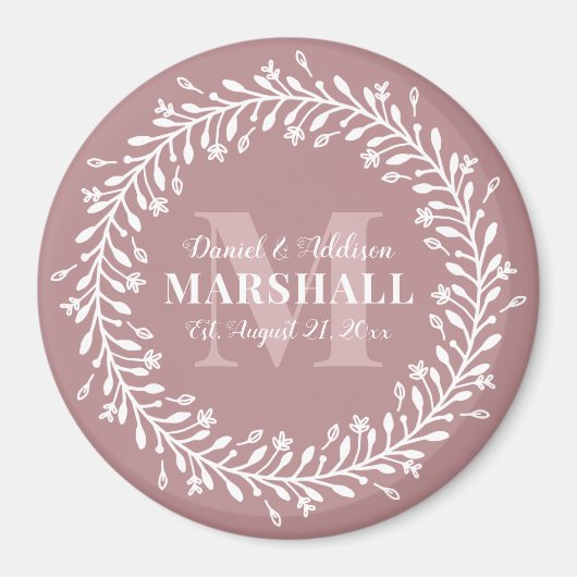 Keepake Newlyly Couple Pink Wreath Monogram Magnet (Vorne)
