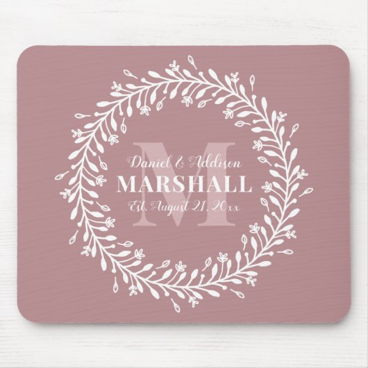 Keepake Newlyly Couple Pink Wreath Monogram Mousepad (Vorne)
