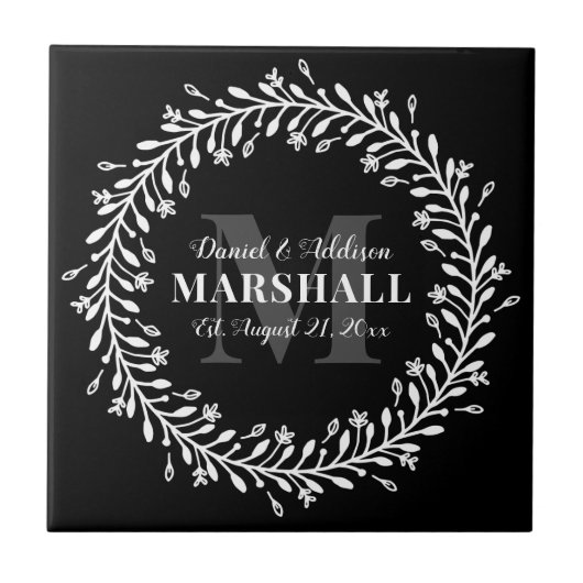 Keepake Newlyly Couple Wreath Monogram Name Fliese (Vorderseite)