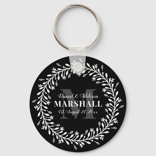 Keepake Newlyly Couple Wreath Monogram Name Schlüsselanhänger (Vorderseite)