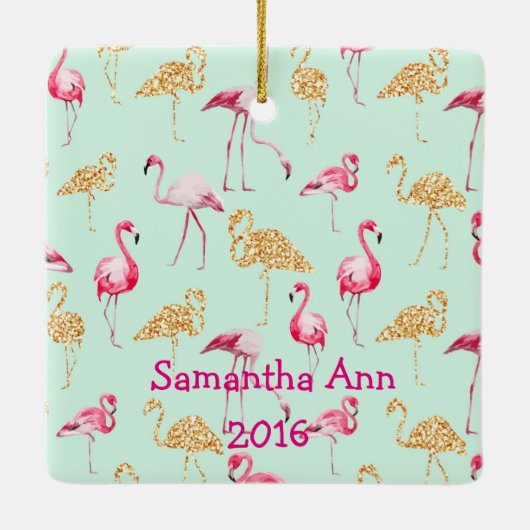 Keepake Pink und Aquamarin Flamingo Ornament New B (Rückseite)